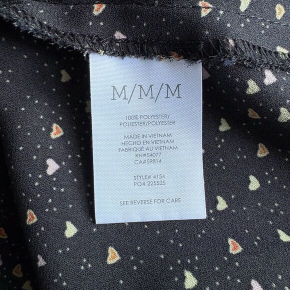 Cabi Black Heart Blouse Size Medium Ruffle V-Neckline Long Sleeves #4154 - Picture 6 of 7